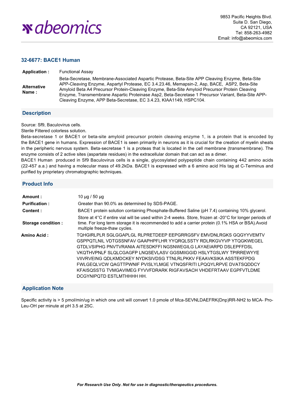 32-6677: BACE1 Human Description Product Info Application Note