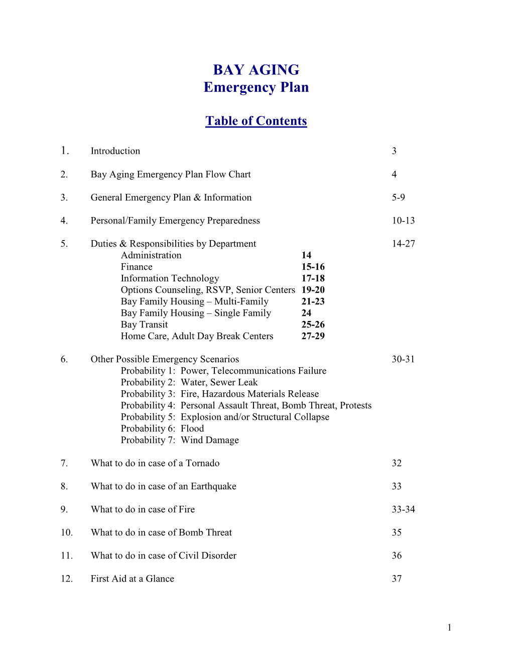 Continuity of Operations Plan/2015 EMERGENCY PLAN Bay