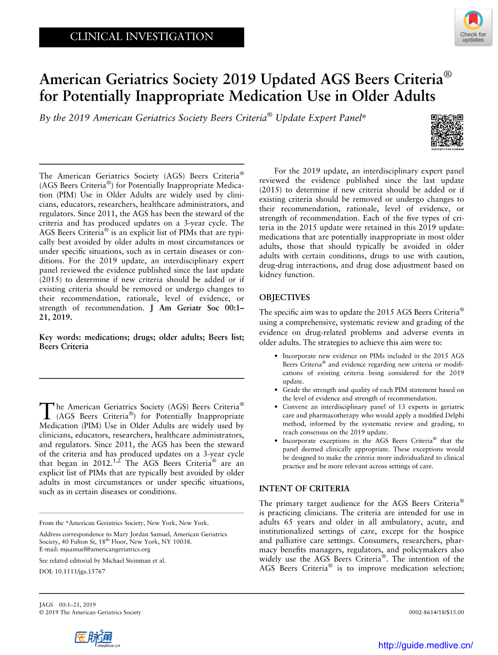 American Geriatrics Society 2019 Updated AGS Beers Criteria® For