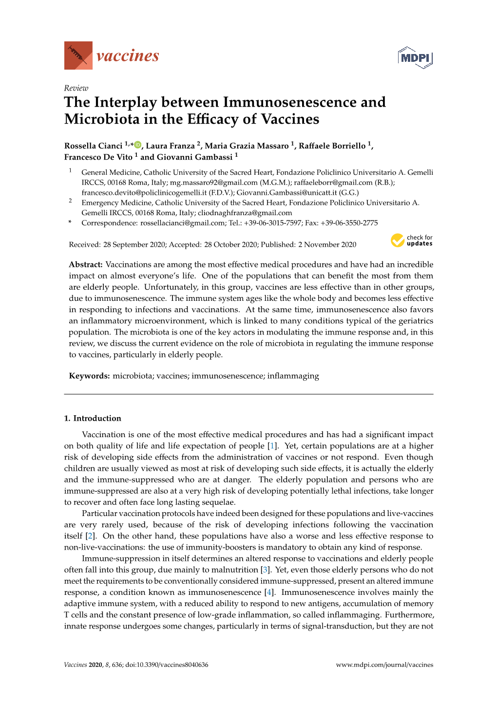 The Interplay Between Immunosenescence and Microbiota in the Eﬃcacy of Vaccines