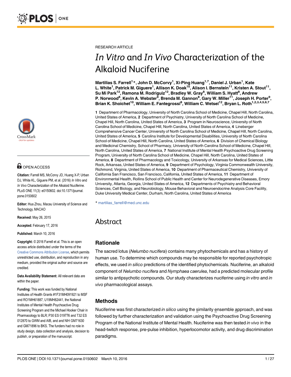 In Vitro and in Vivo Characterization of the Alkaloid Nuciferine