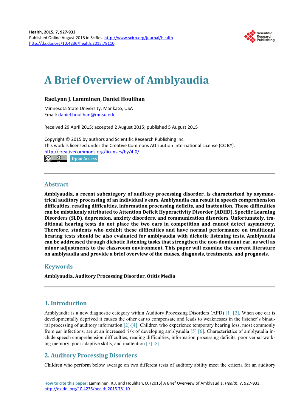 A Brief Overview of Amblyaudia