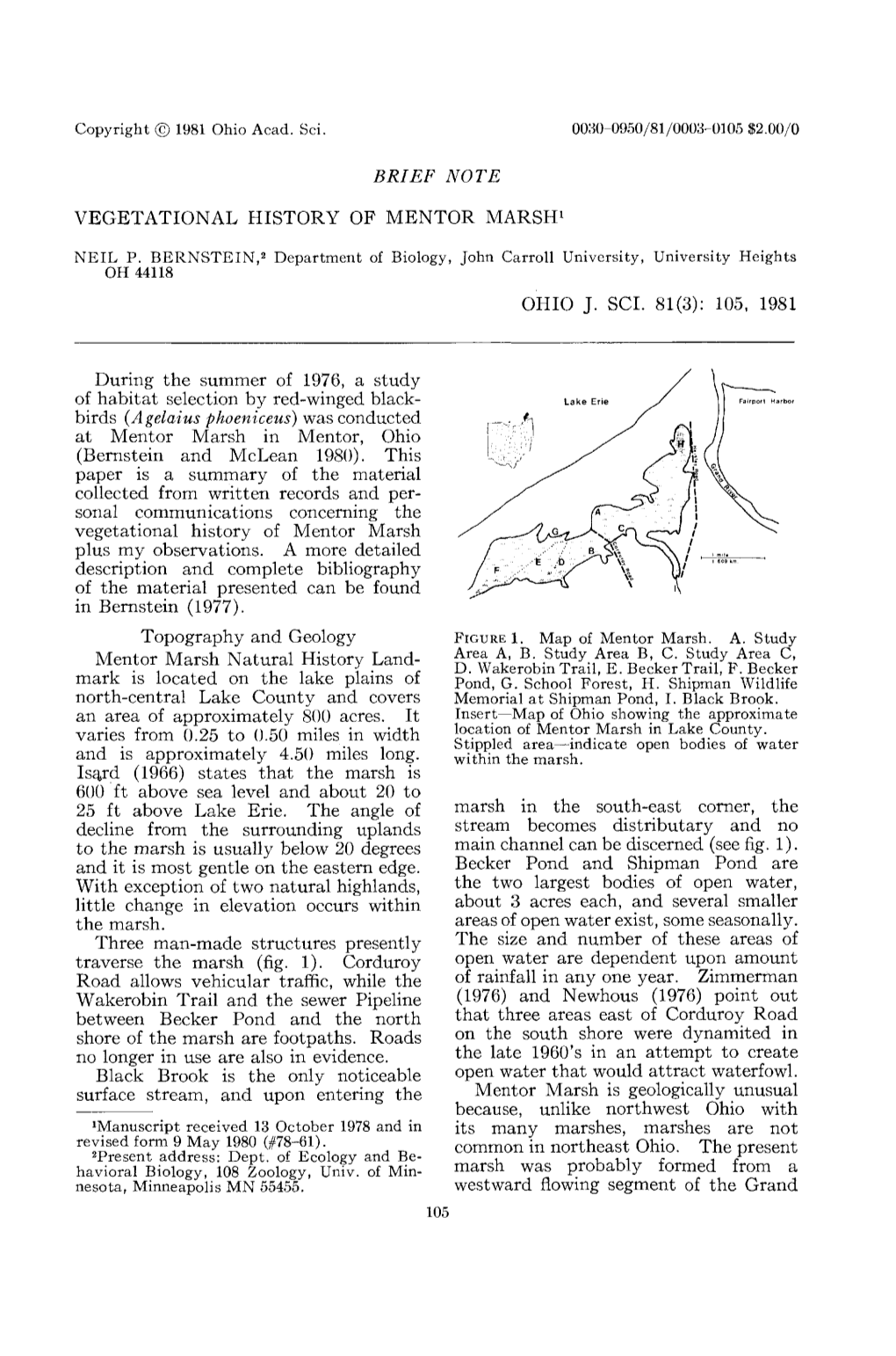 Brief Note: Vegetational History of Mentor Marsh