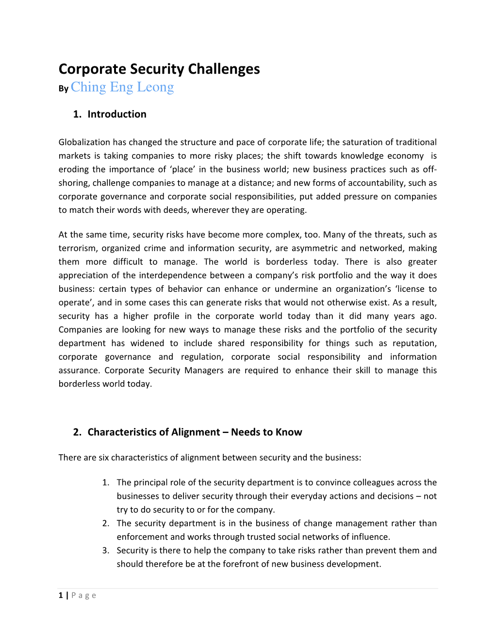 Corporate Security Challenges by Ching Eng Leong