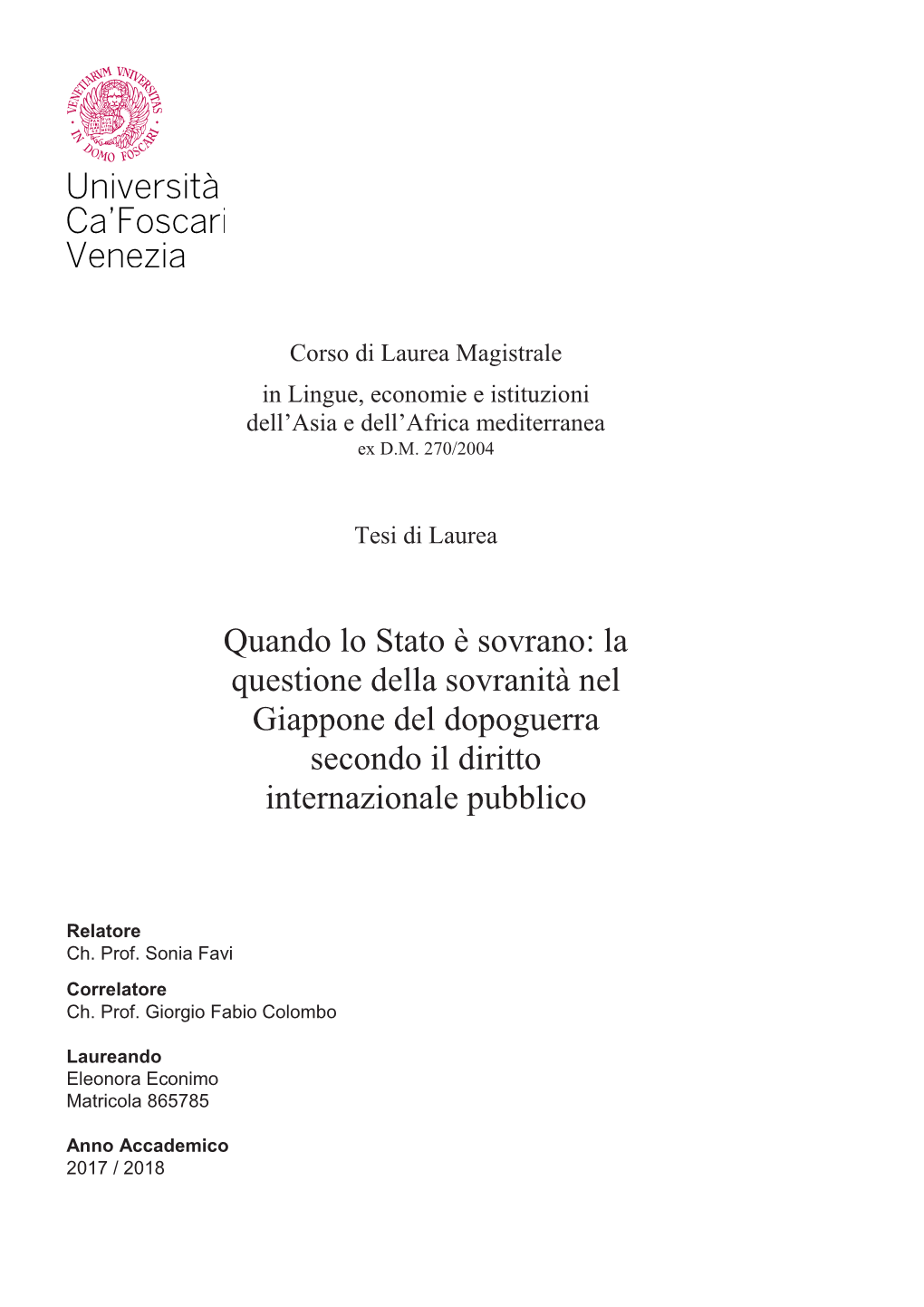 La Questione Della Sovranità Nel Giappone Del Dopoguerra Secondo Il Diritto Internazionale Pubblico