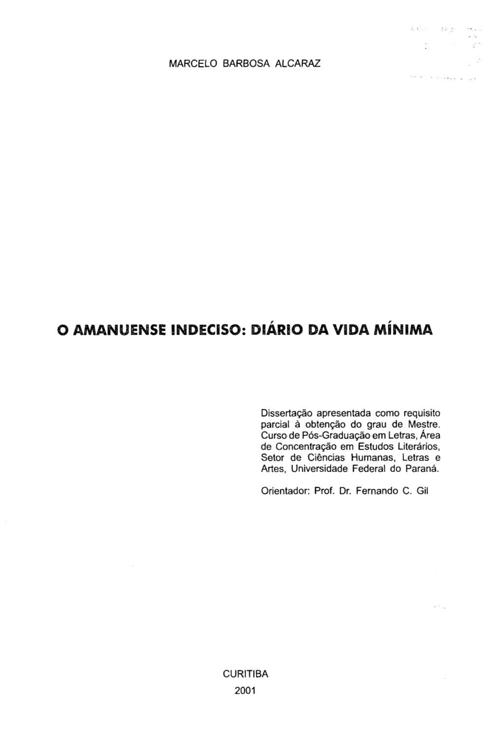 O Amanuense Indeciso: Diário Da Vida Mínima