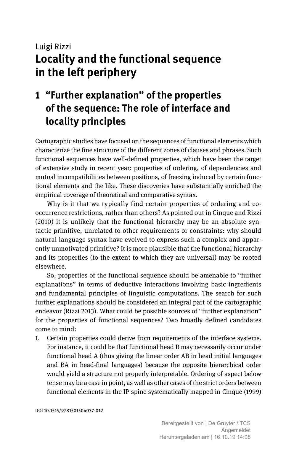 Locality and the Functional Sequence in the Left Periphery