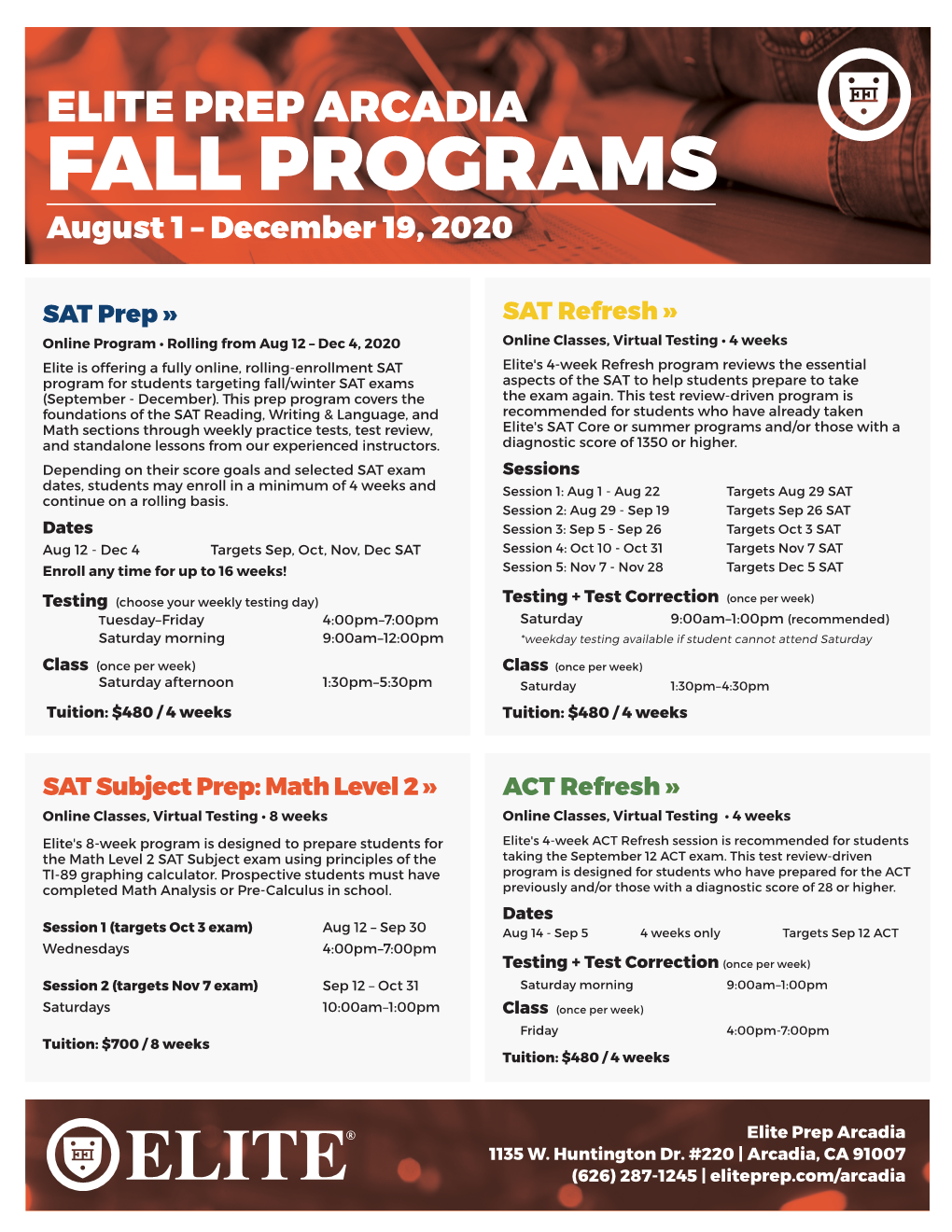 FALL PROGRAMS August 1 – December 19, 2020