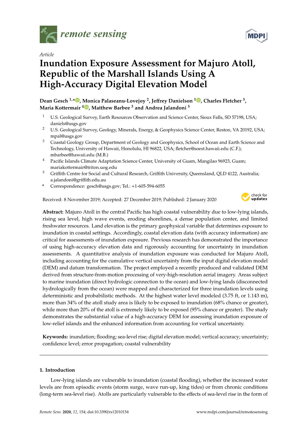 Inundation Exposure Assessment for Majuro Atoll, Republic of the Marshall Islands Using a High-Accuracy Digital Elevation Model