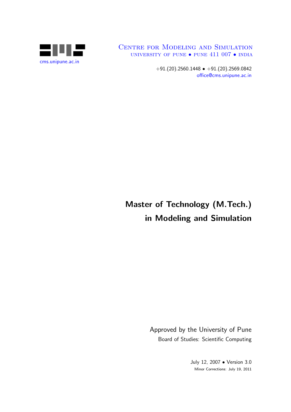 Master of Technology (M.Tech.) in Modeling and Simulation