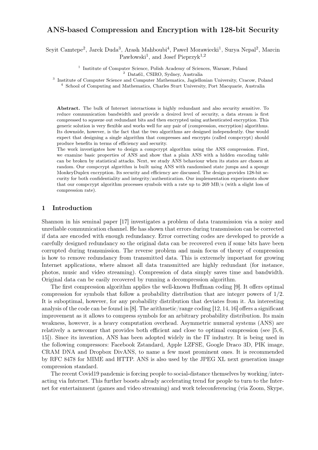 ANS-Based Compression and Encryption with 128-Bit Security