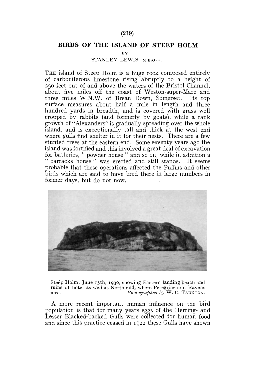 (219) Birds of the Island of Steep Holm by Stanley Lewis, M.B.O.U