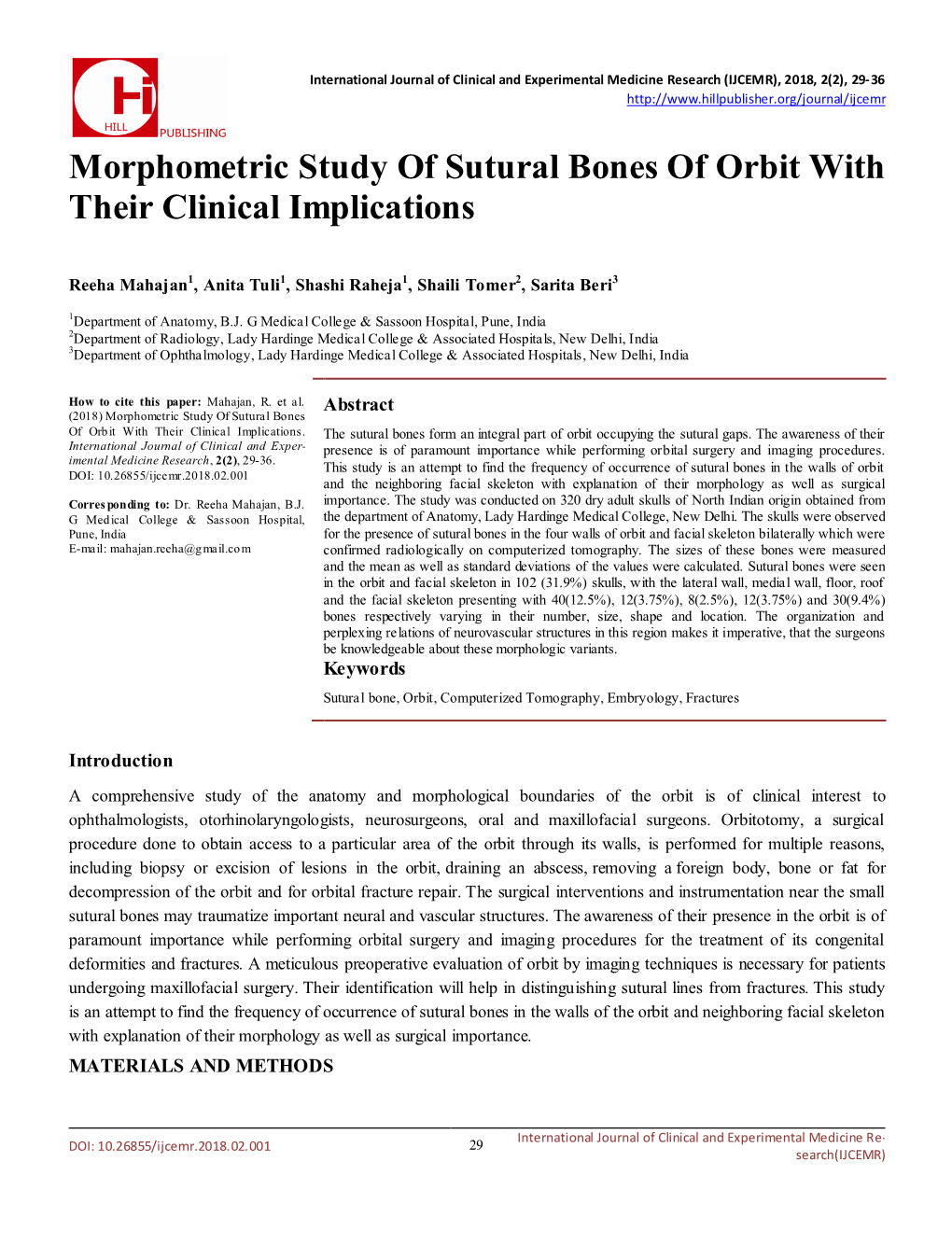 Morphometric Study of Sutural Bones of Orbit with Their Clinical Implications