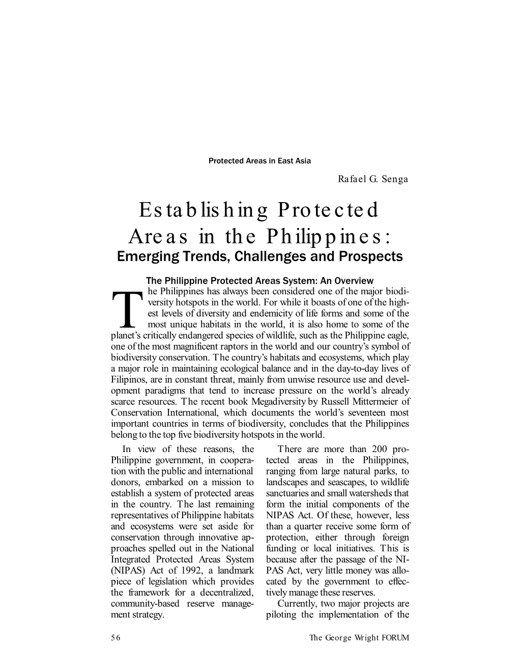 Establishing Protected Areas in the Philippines: Emerging Trends, Challenges and Prospects