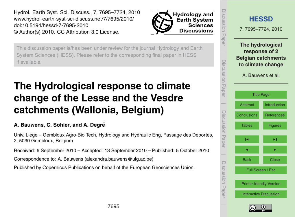 The Hydrological Response of 2 Belgian Catchments to Climate Change