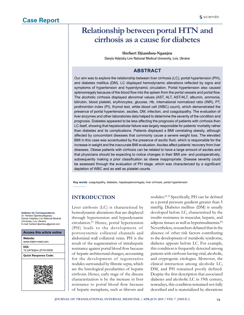 Relationship Between Portal HTN and Cirrhosis As a Cause for Diabetes