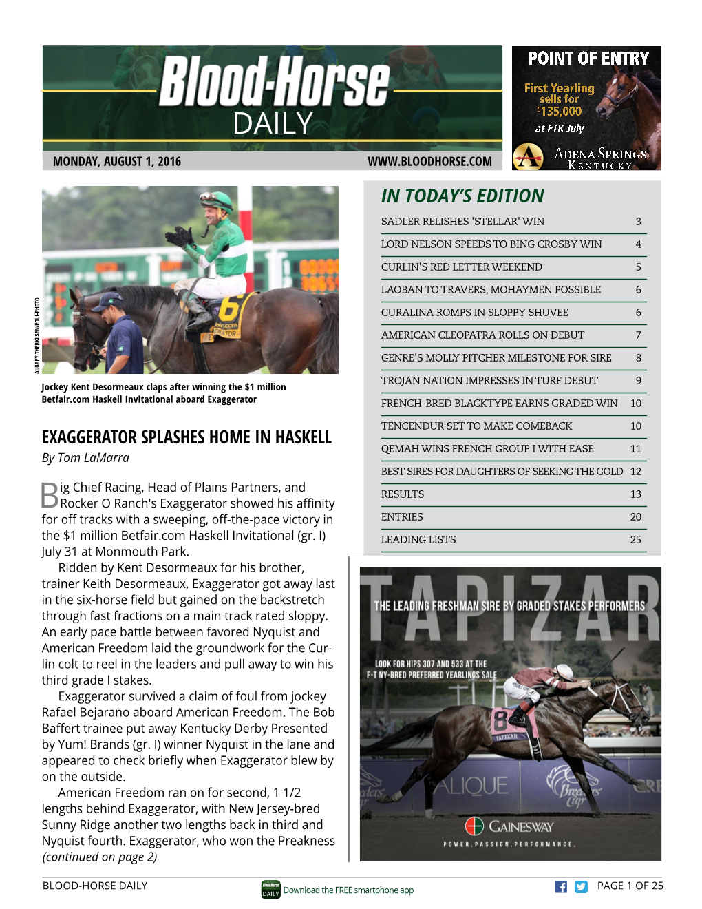 Exaggerator Splashes Home in Haskell in Today's Edition