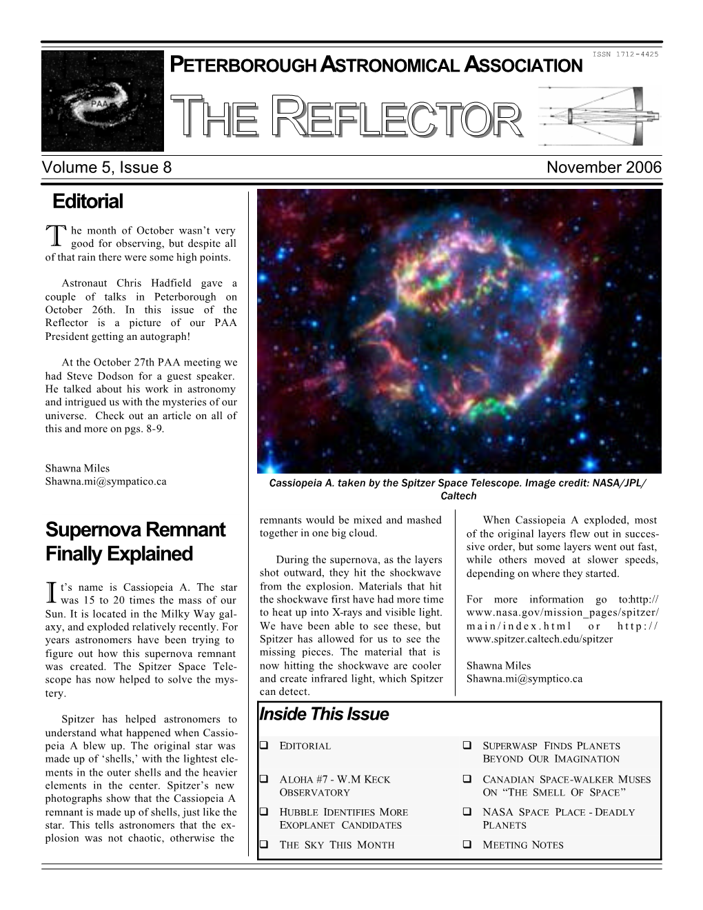 THE REFLECTOR Volume 5, Issue 8 November 2006 Editorial