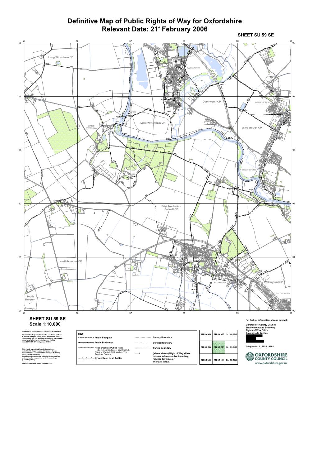 Definitive Map of Public Rights of Way for Oxfordshire Relevant Date: 21St February 2006 Colour SHEET SU 59 SE