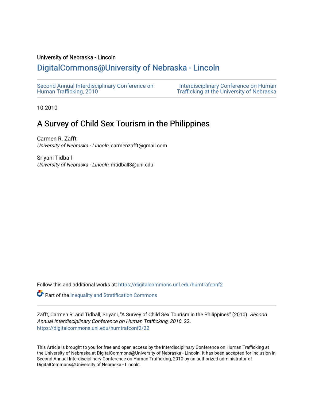 A Survey of Child Sex Tourism in the Philippines