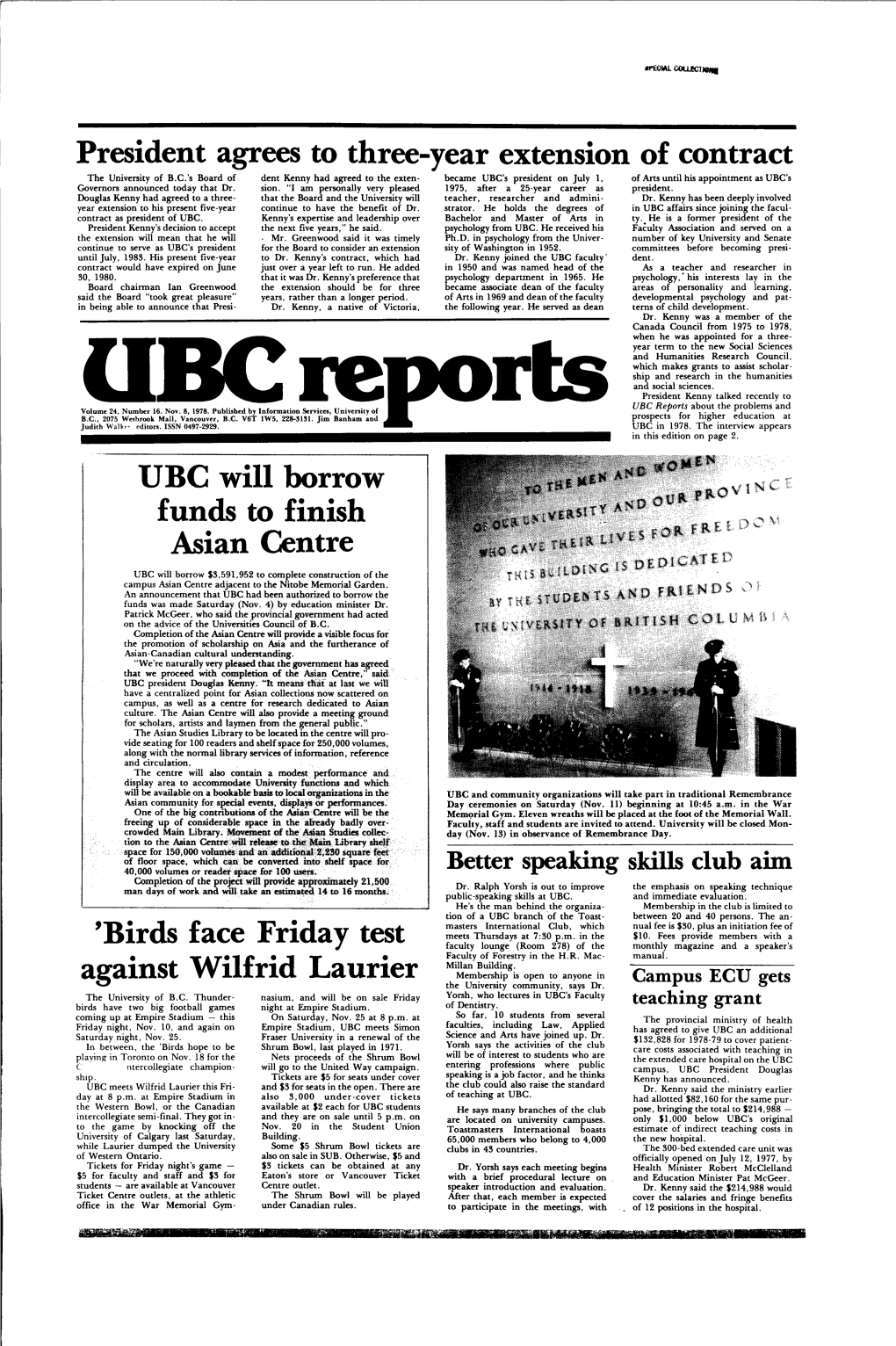 UBC Reports About the Problems and Volumeubc 24, Number 16