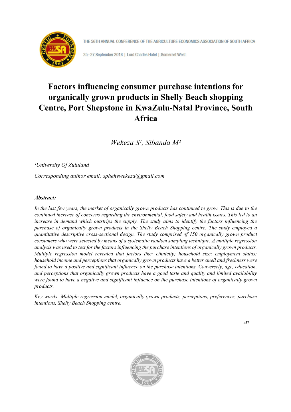 Factors Influencing Consumer Purchase Intentions for Organically