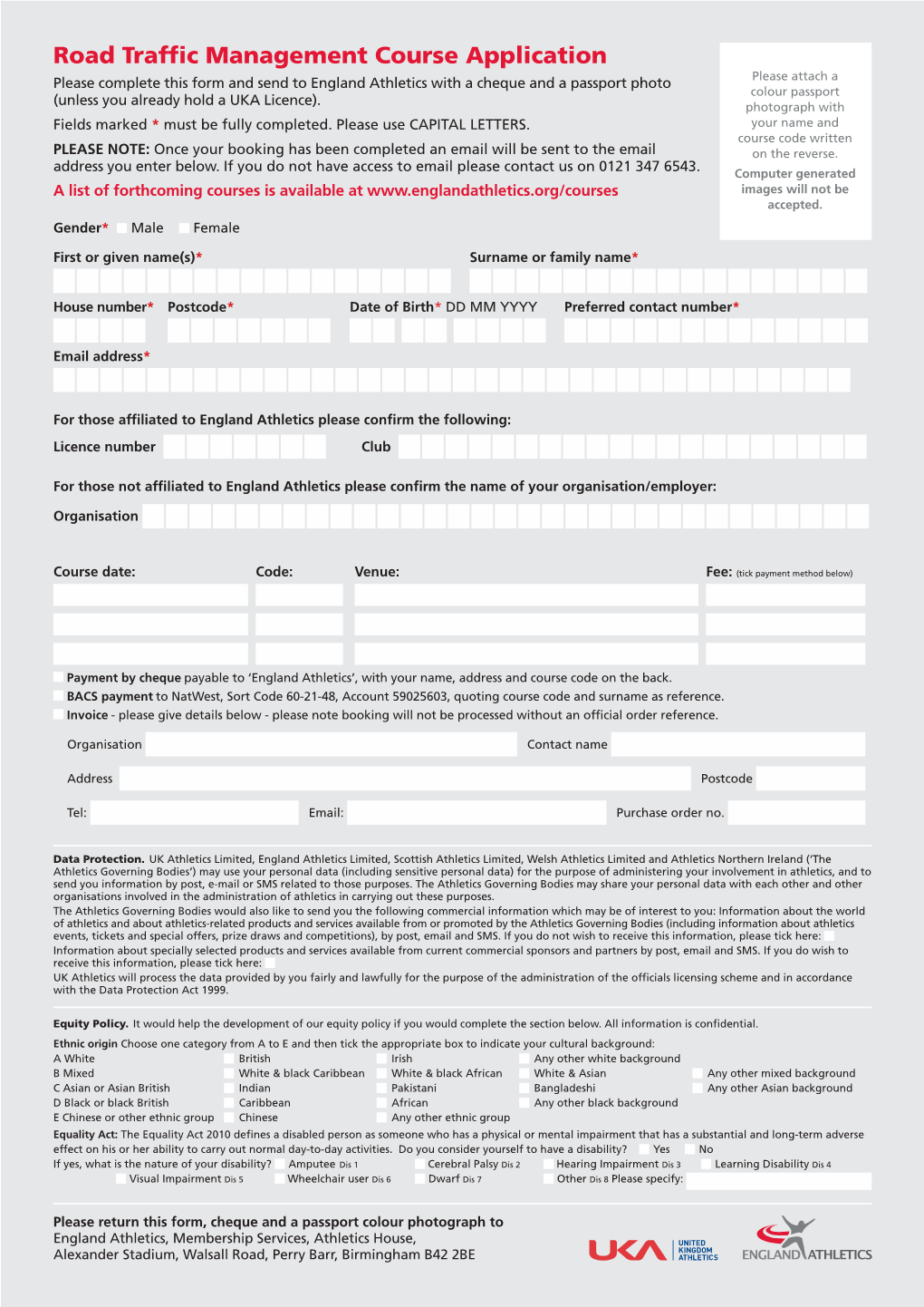 Road Traffic Management Course Application