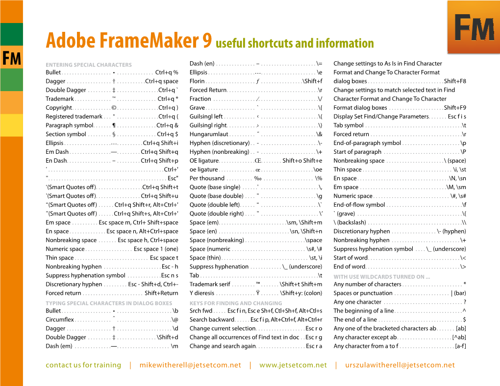 Framemaker 9 Keyboard Shortcuts