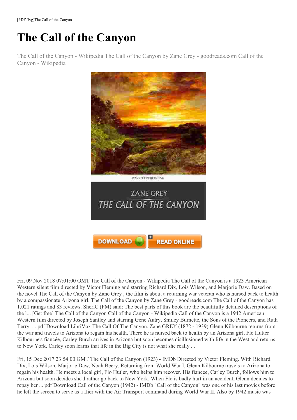 [Get Free] the Call of the Canyon