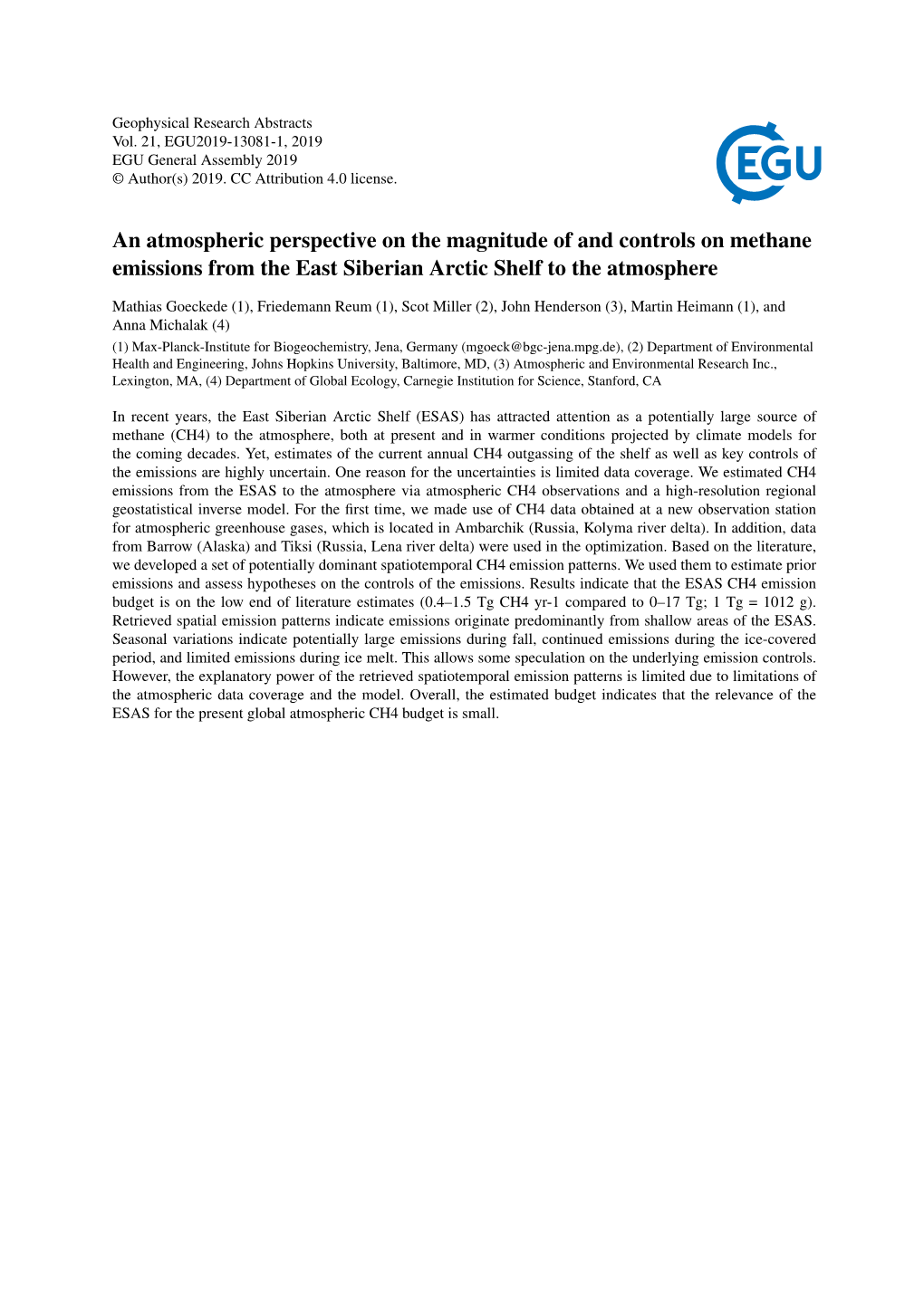 An Atmospheric Perspective on the Magnitude of and Controls on Methane Emissions from the East Siberian Arctic Shelf to the Atmosphere