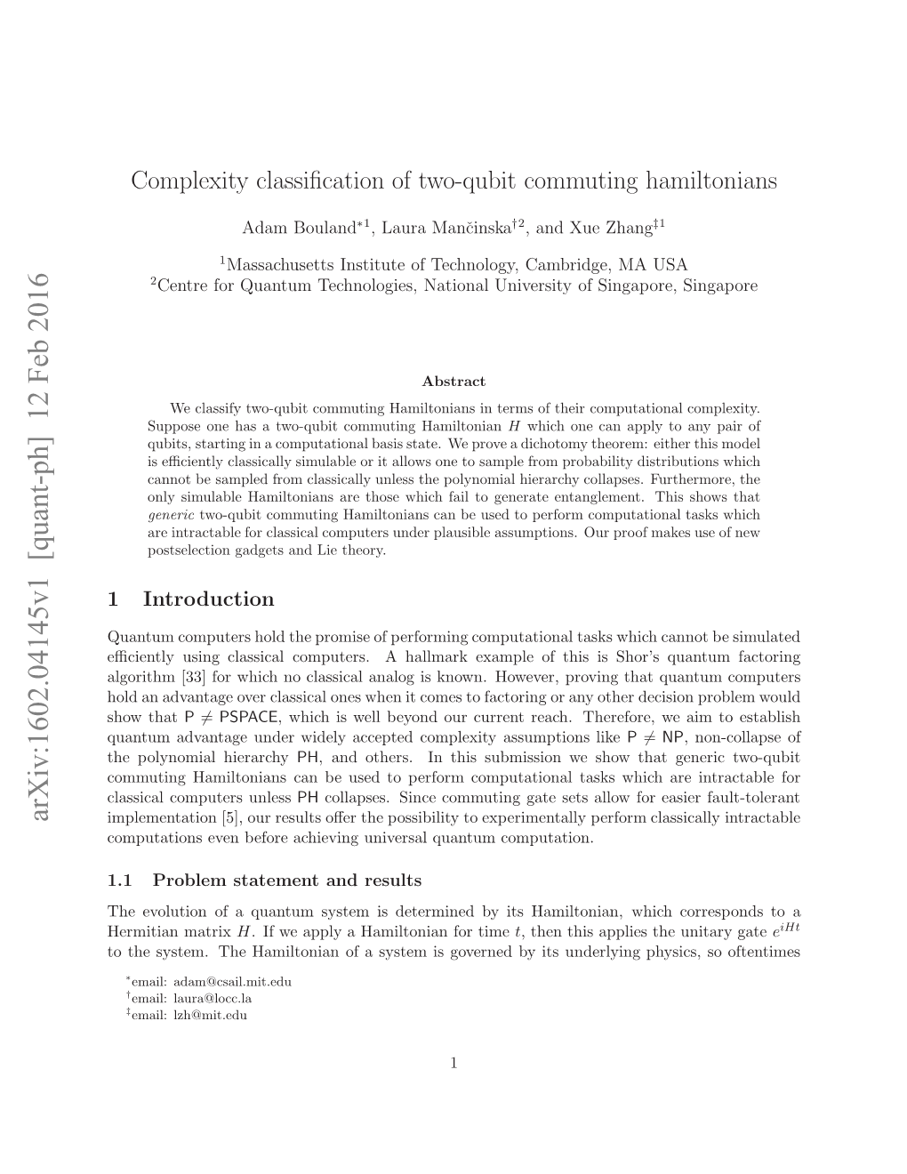 Complexity Classification of Two-Qubit Commuting Hamiltonians