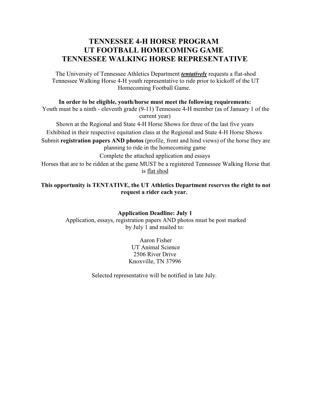 Tennessee 4-H Horse Program Ut Football Homecoming Game Tennessee Walking Horse Representative