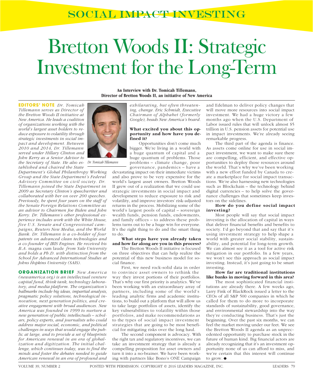 Bretton Woods II: Strategic Investment for the Long-Term