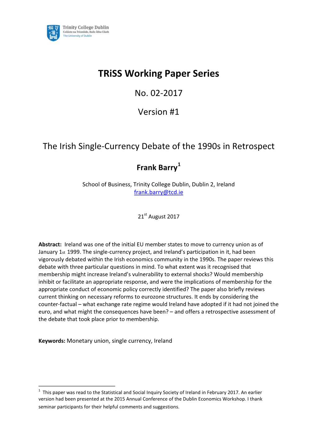 Triss Working Paper Series No