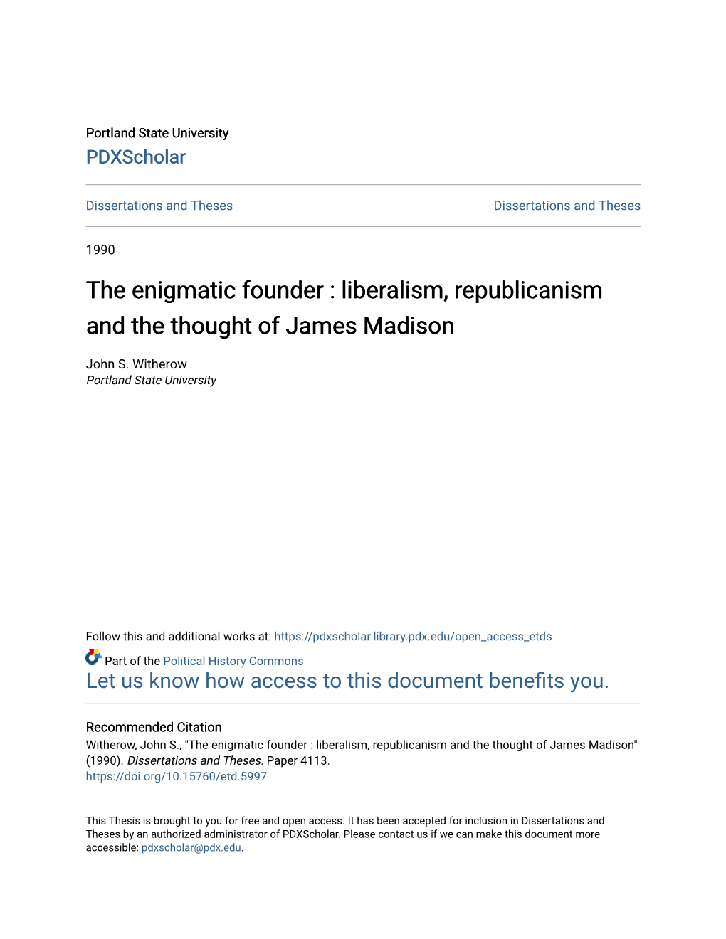 Liberalism, Republicanism and the Thought of James Madison