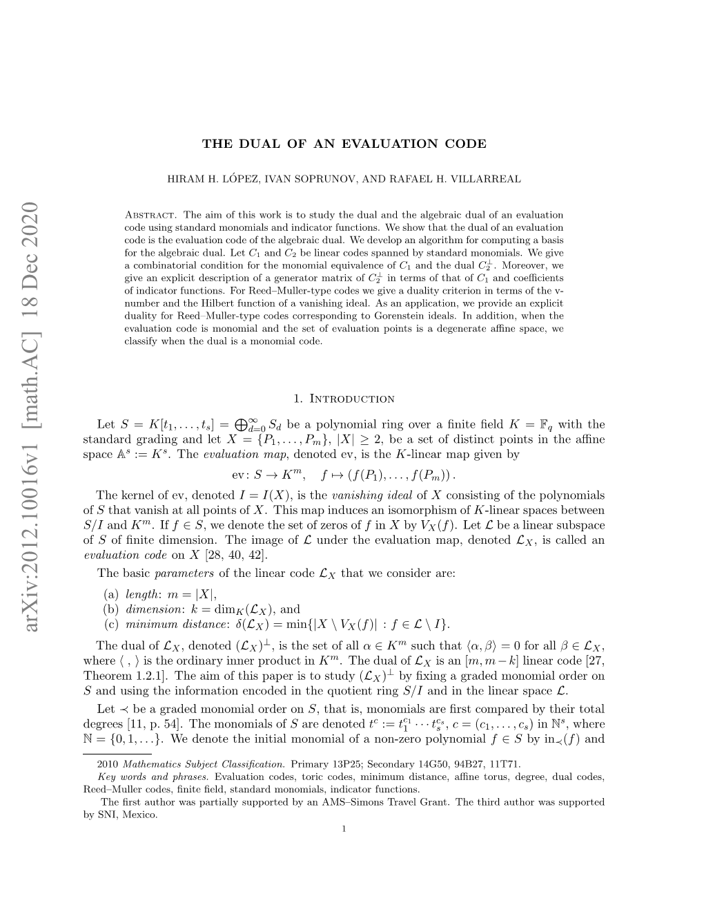 Arxiv:2012.10016V1 [Math.AC] 18 Dec 2020 S Hoe ..] H I Fti Ae St Td ( Study to Is Paper This of Aim the 1.2.1]