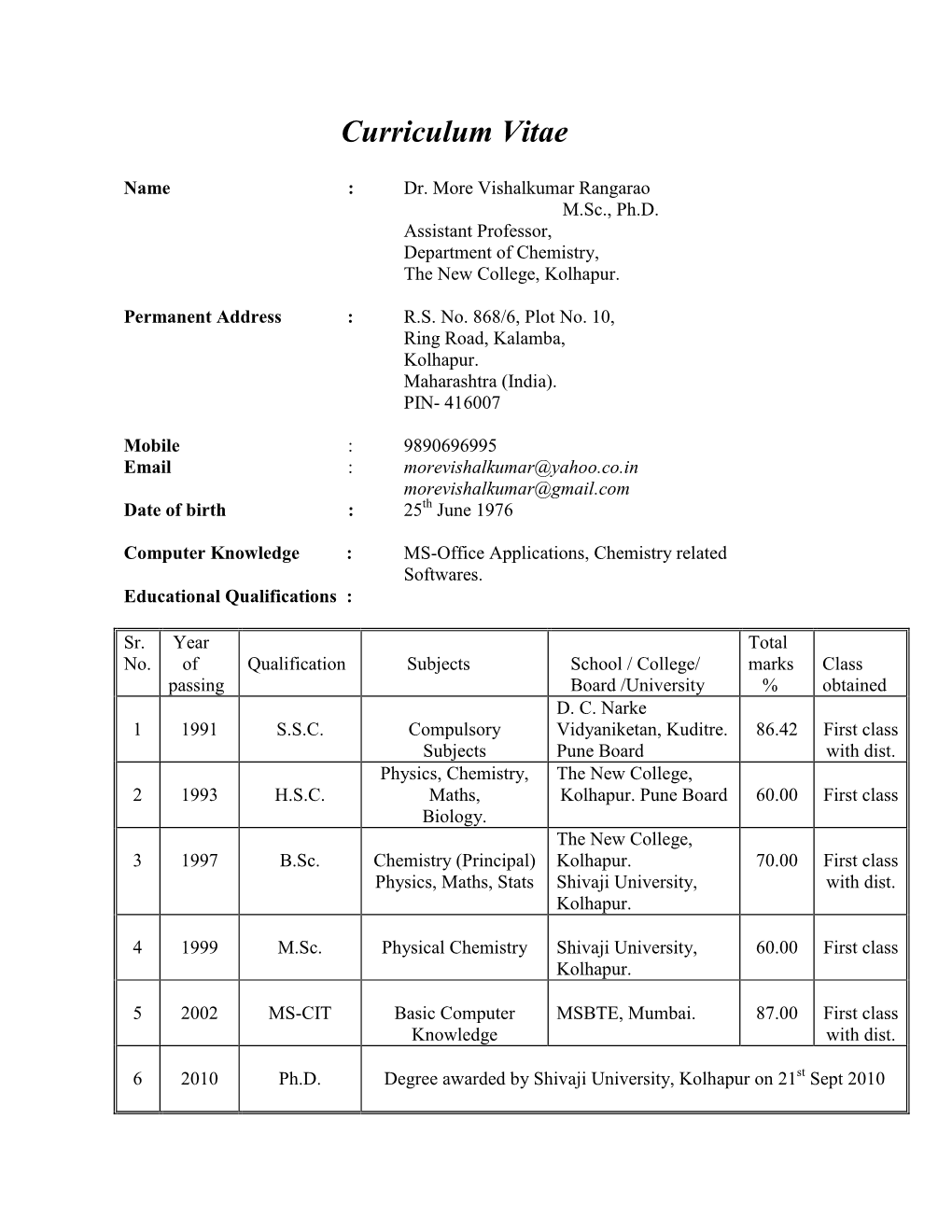 Biodata Format