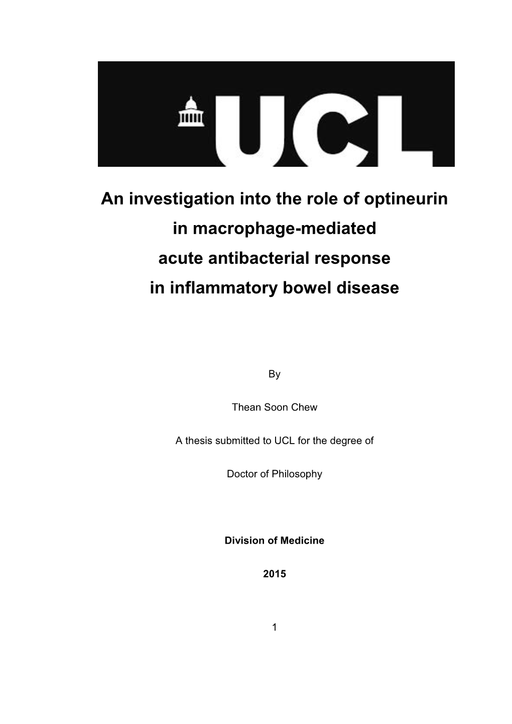 An Investigation Into the Role of Optineurin in Macrophage-Mediated Acute Antibacterial Response in Inflammatory Bowel Disease