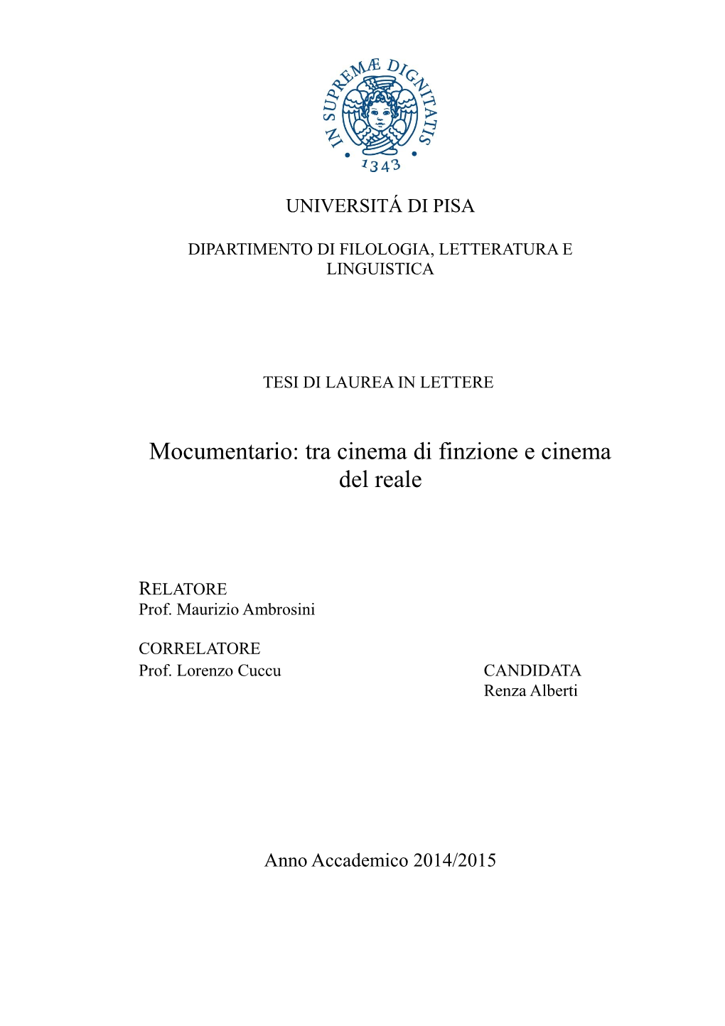 Tra Cinema Di Finzione E Cinema Del Reale