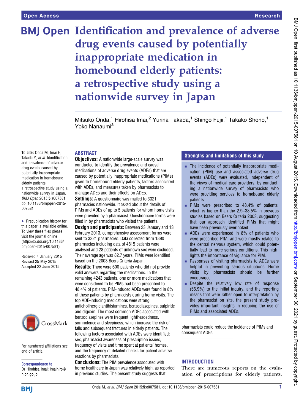 Identification and Prevalence of Adverse Drug Events