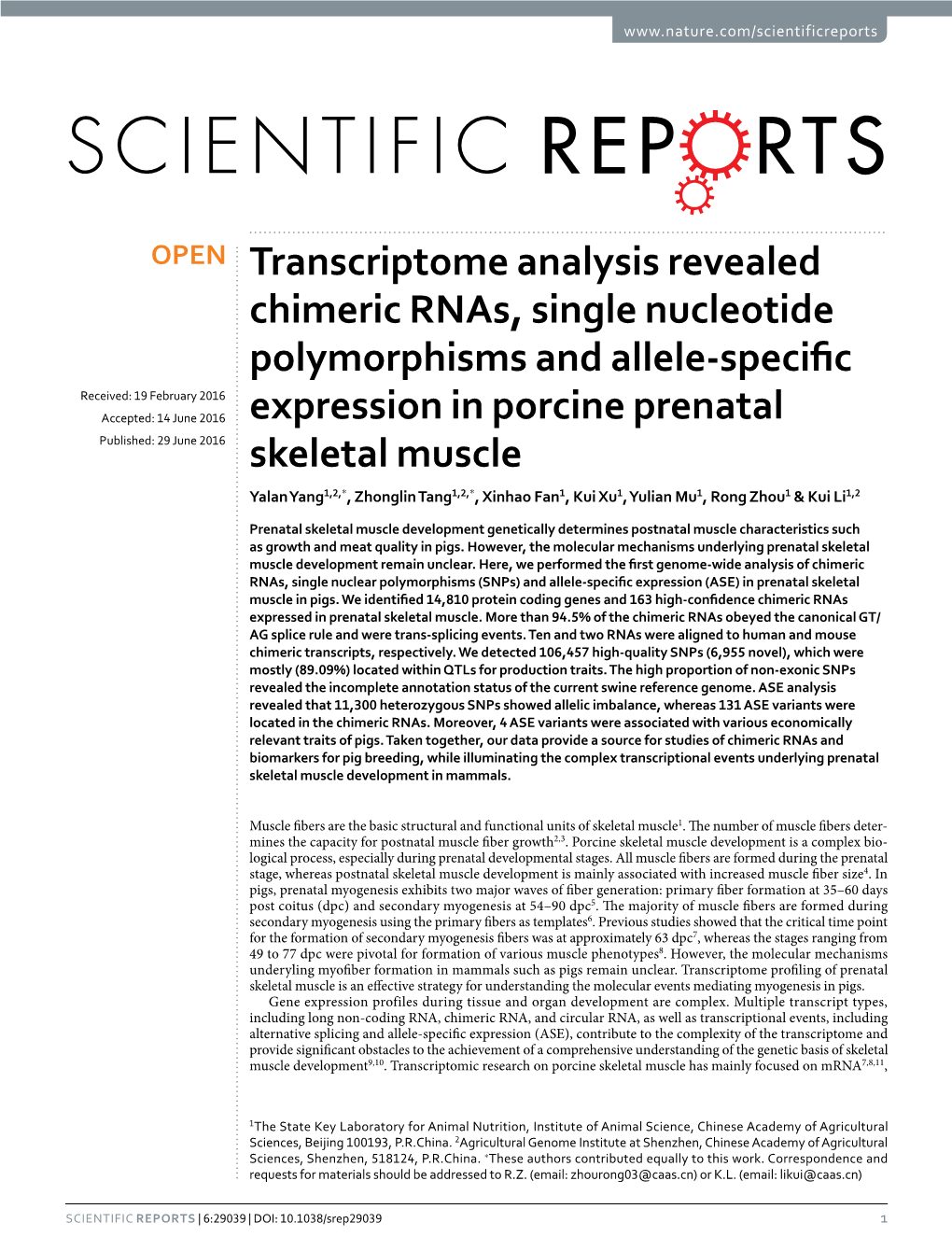 Transcriptome Analysis Revealed Chimeric Rnas, Single Nucleotide Polymorphisms and Allele-Specific Expression in Porcine Prenatal Skeletal Muscle
