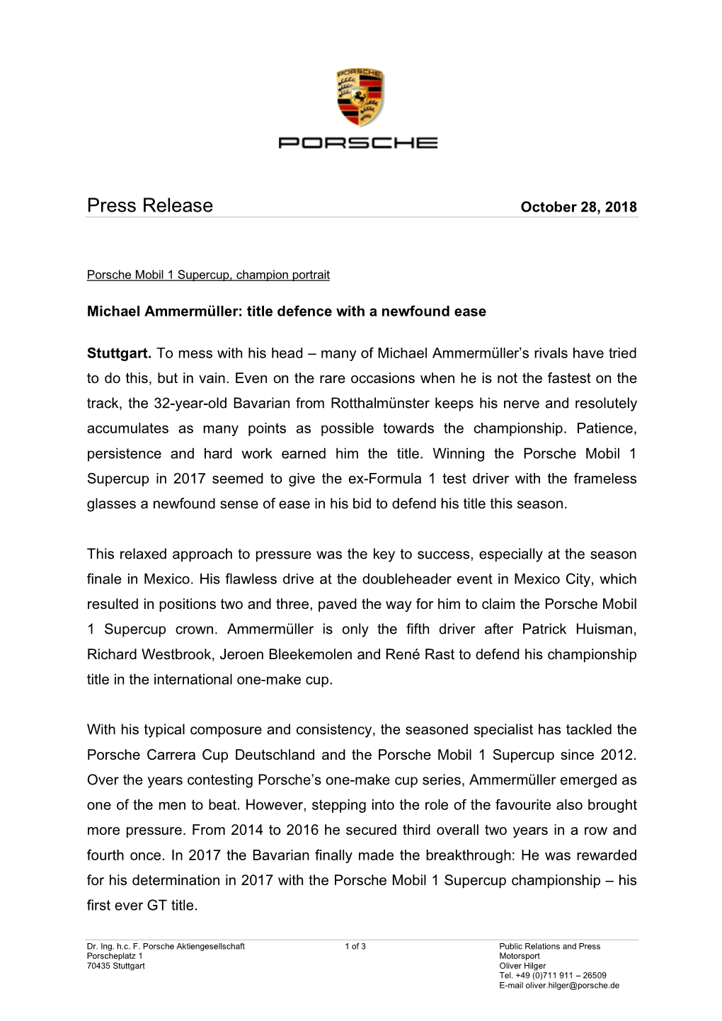 Press Release October 28, 2018