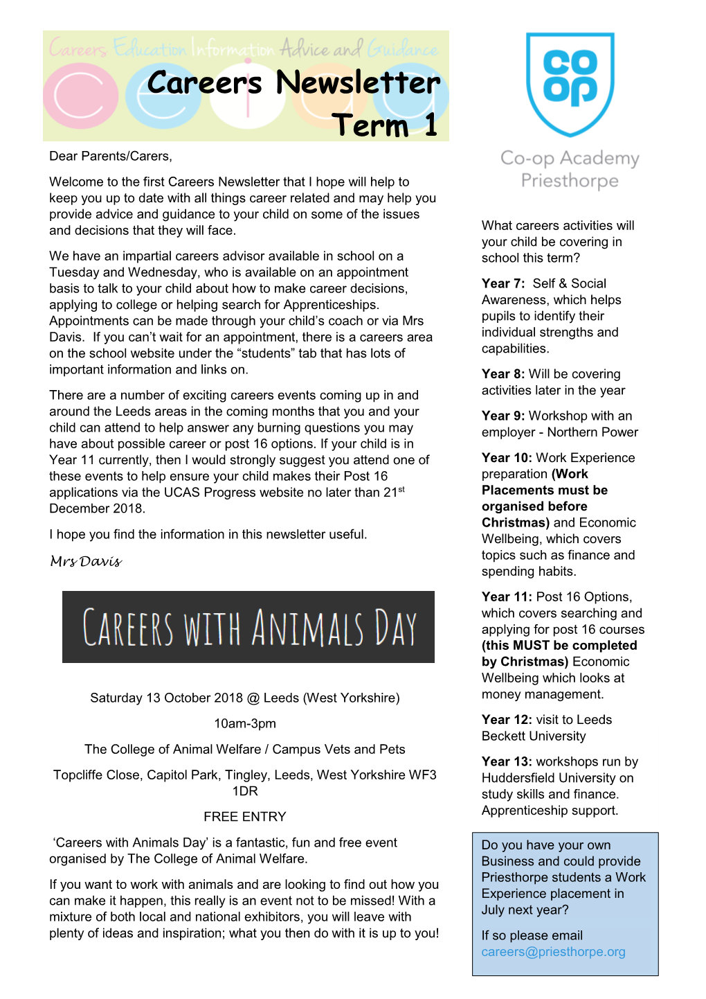 Careers Newsletter Term 1