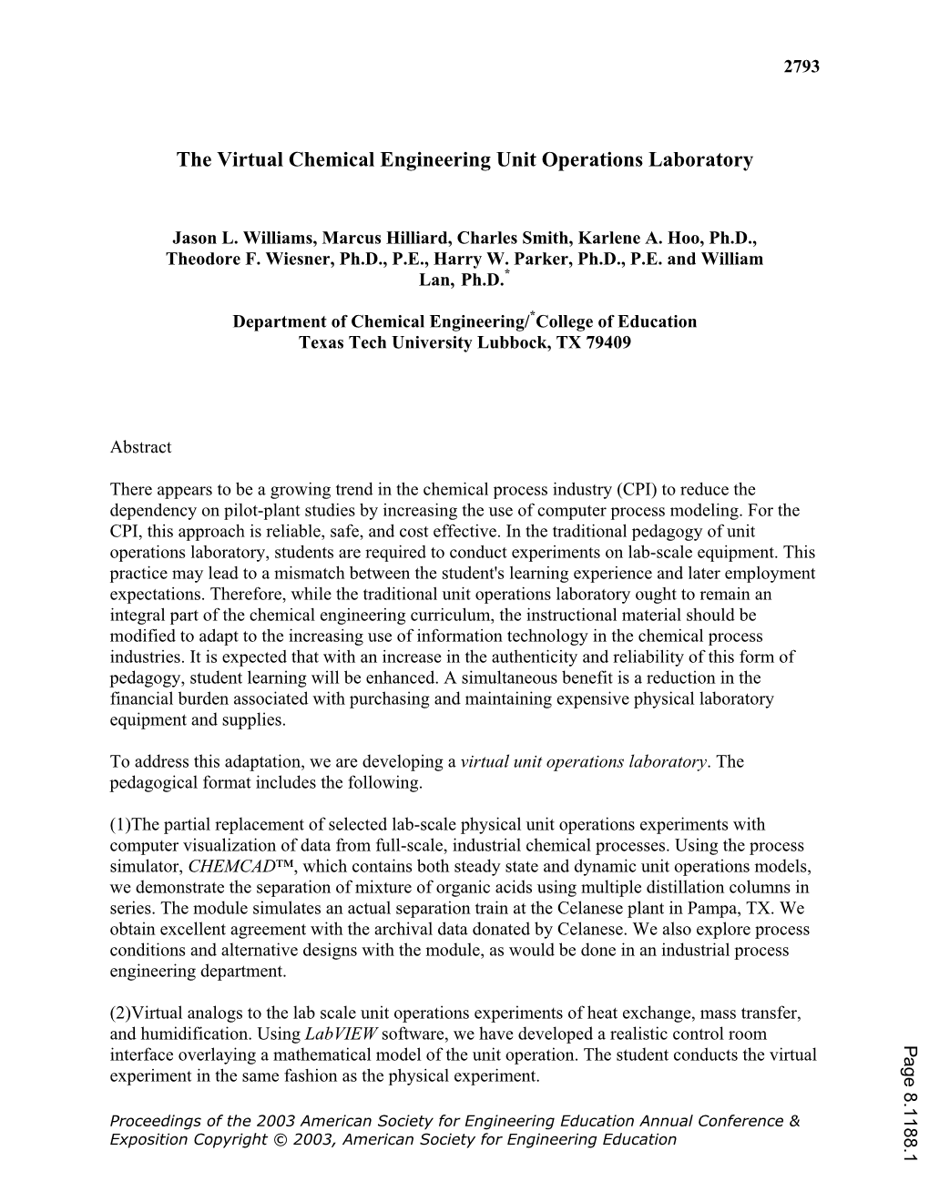 The Virtual Chemical Engineering Unit Operations Laboratory