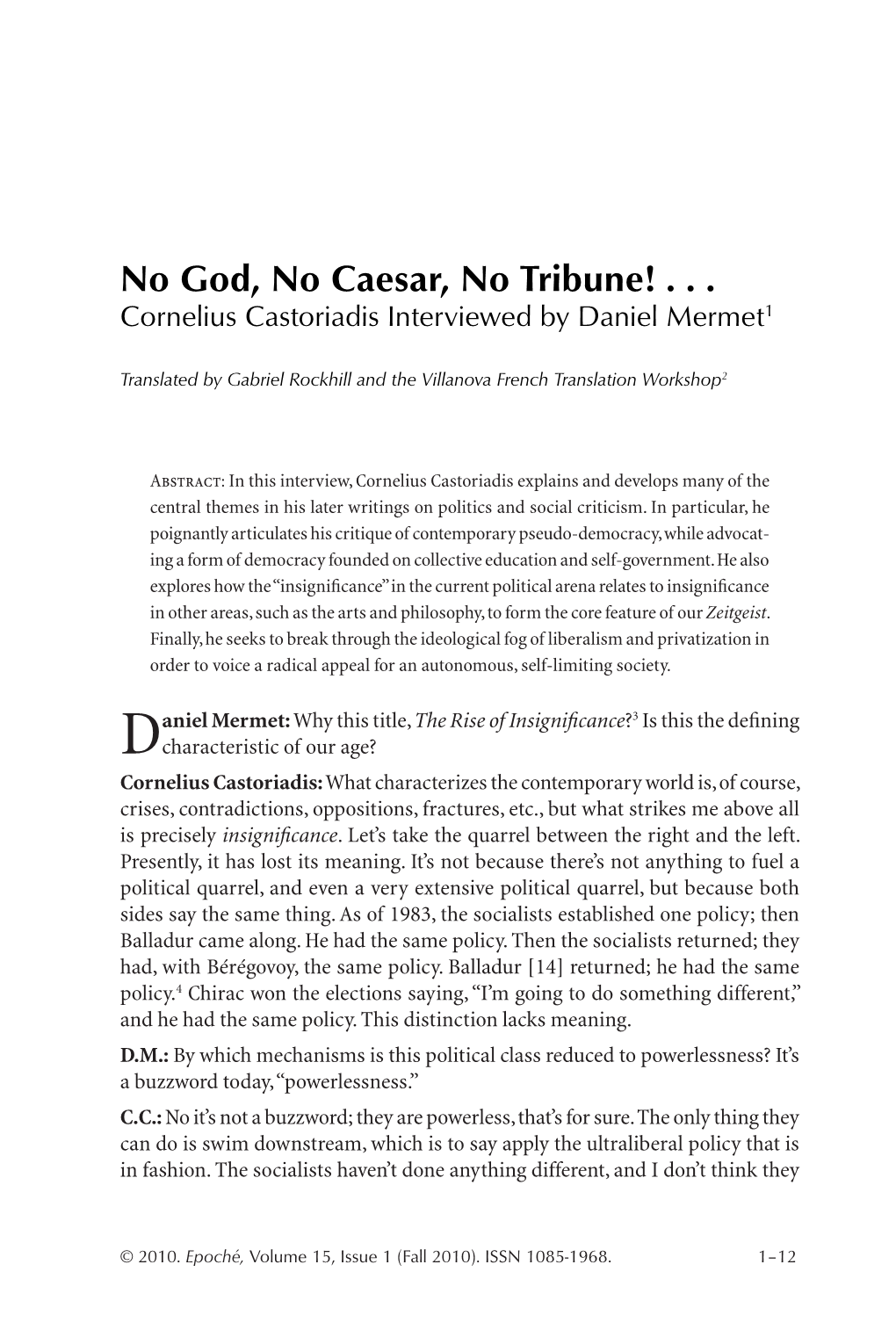 No God, No Caesar, No Tribune!