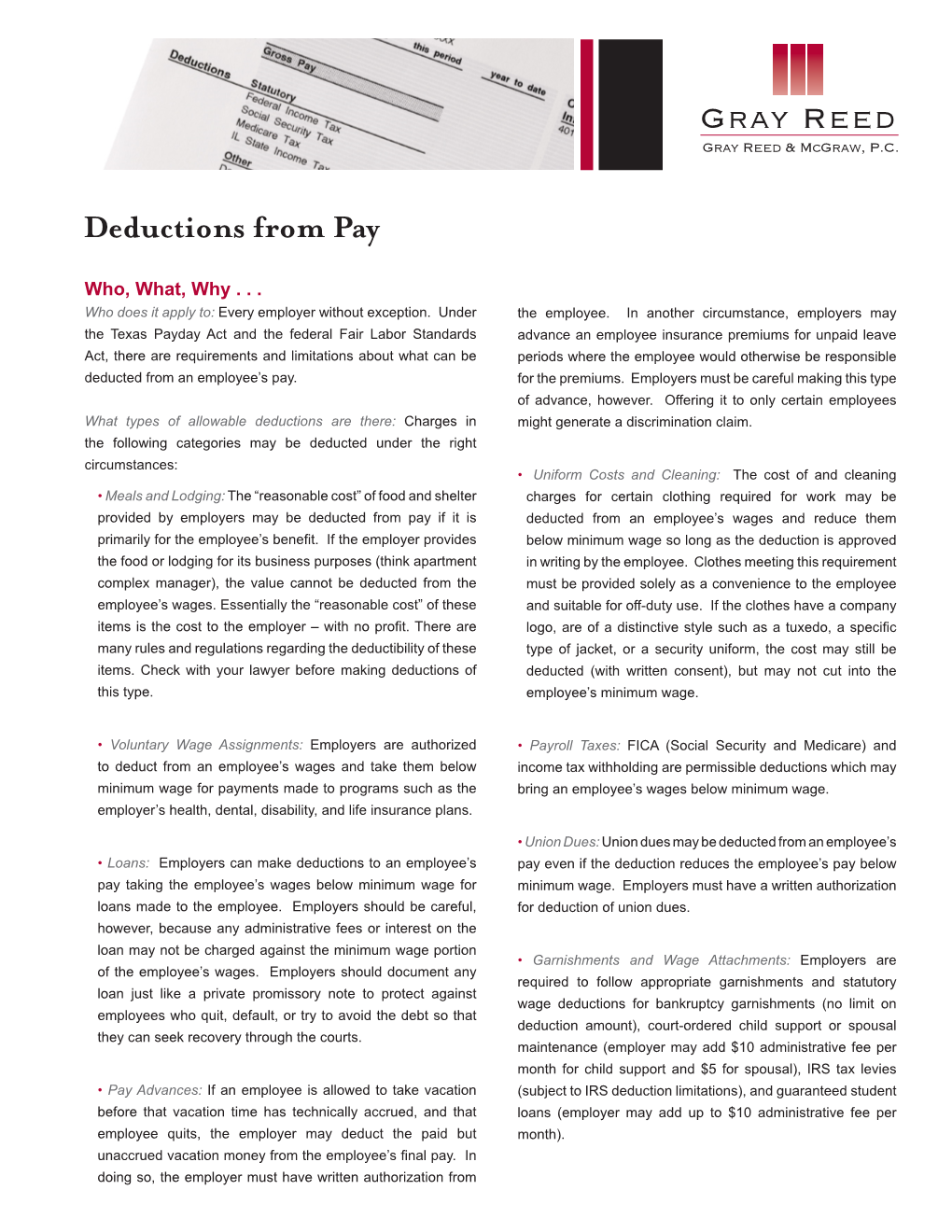 Deductions from Pay