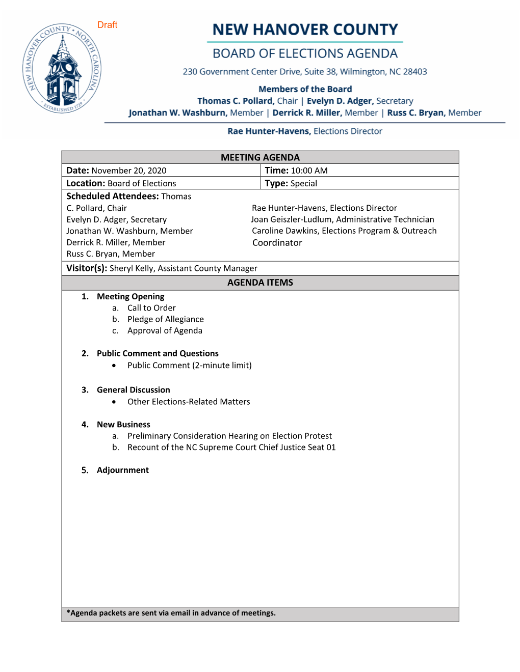 MEETING AGENDA Coordinator Scheduled