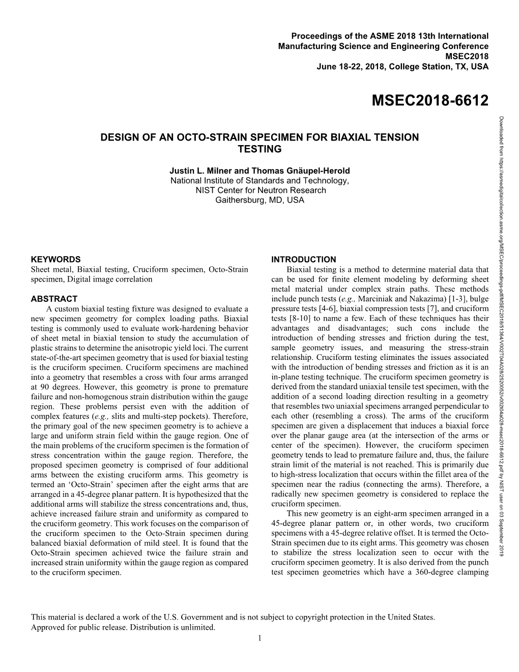 Design of an Octo-Strain Specimen for Biaxial Tension Testing