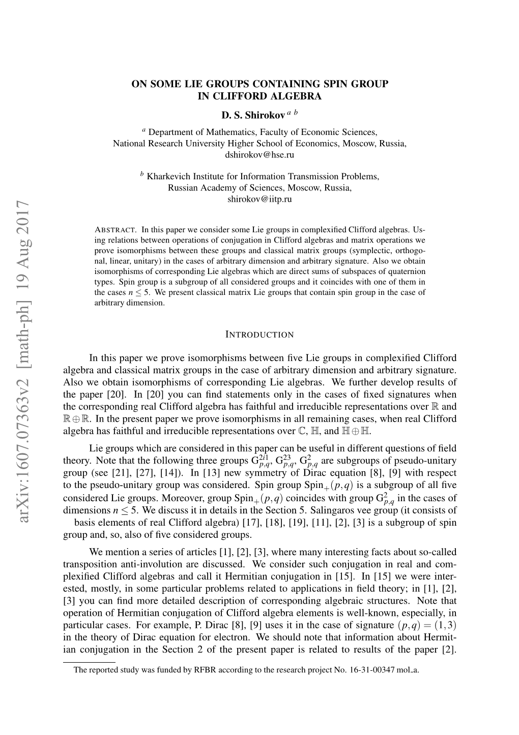 On Some Lie Groups Containing Spin Group in Clifford Algebra