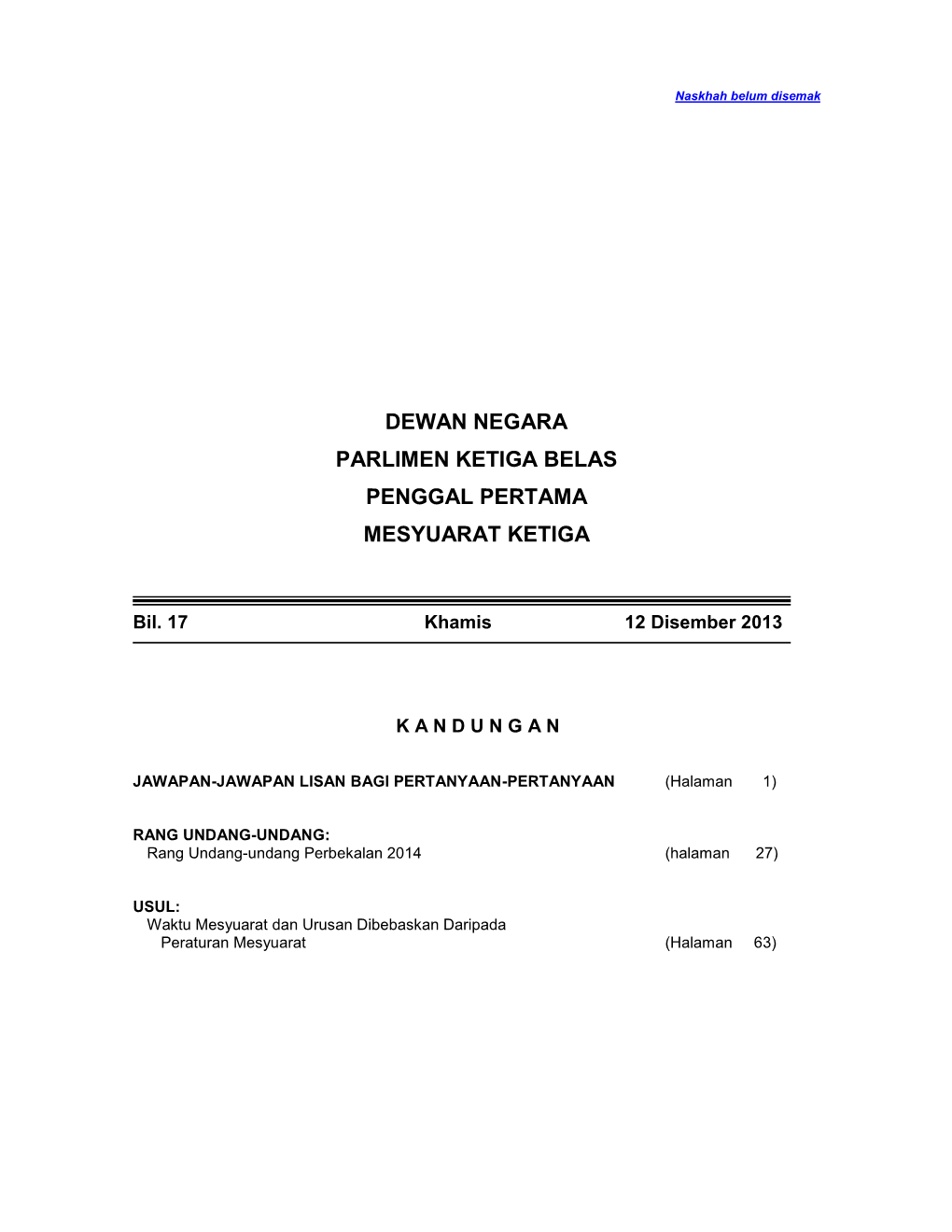 Dewan Negara Parlimen Ketiga Belas Penggal Pertama Mesyuarat Ketiga